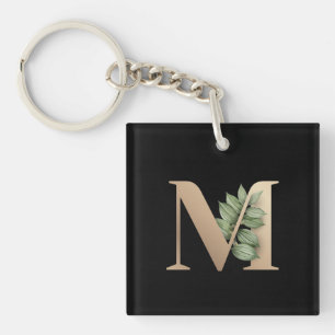 Porte-clefs LETTRE D'OR MONOGRAPHIQUE BOtanique Élégante M