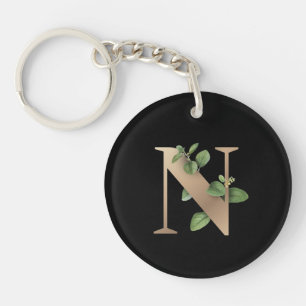 Porte-clefs LETTRE D'OR MONOGRAPHIQUE BOtanique Élégante N
