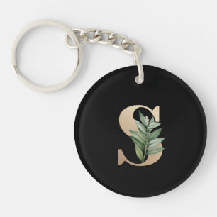 Porte-clefs LETTRE D'OR MONOGRAPHIQUE BOtanique Élégante S