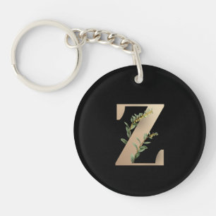Porte-clefs LETTRE D'OR MONOGRAPHIQUE BOtanique Élégante Z