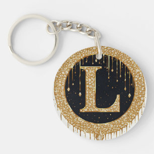 Porte-clefs Lettre dorée L Initiale ornée Décor noir
