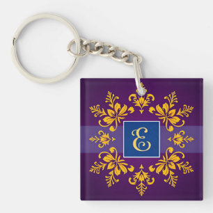 Porte-clefs Lettre E baroque dorée élégante
