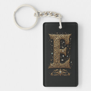 Porte-clefs Lettre E dorée avec embellissement baroque de pier