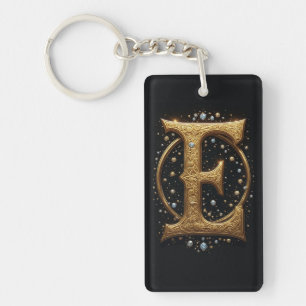 Porte-clefs Lettre E dorée avec pierres précieuses embellissem