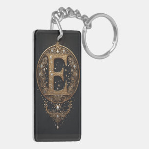 Porte-clefs Lettre E dorée avec pierres précieuses embellissem