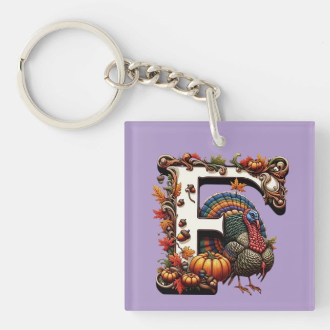 Porte-clefs Lettre f cadeau de Thanksgiving style  (Devant)