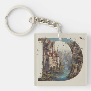 Porte-clefs Lettre fantaisiste D avec livre d'histoires de châ