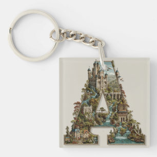 Porte-clefs Lettre Fantastique A avec des Châteaux dans le Liv
