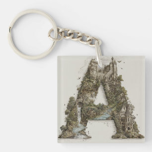 Porte-clefs Lettre Fantastique A avec des Châteaux dans le Liv