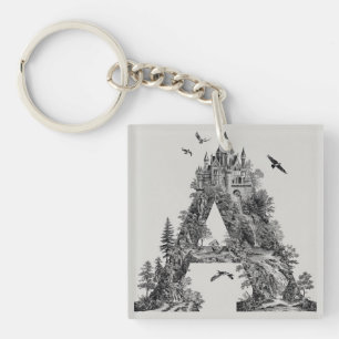 Porte-clefs Lettre Fantastique A avec des Châteaux dans le Liv