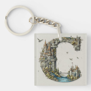 Porte-clefs Lettre Fantastique C avec des Châteaux dans le Liv