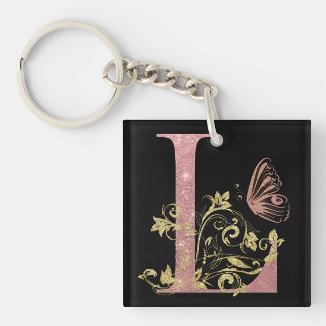 Porte-clefs LETTRE Florale Parties scintillant rose L (Devant)