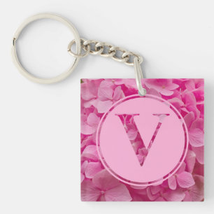Porte-clefs LETTRE Florale rose "V" ET XO