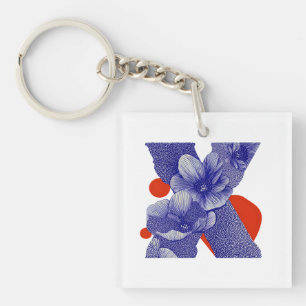 Porte-clefs Lettre florale X – Conception botanique géométriqu