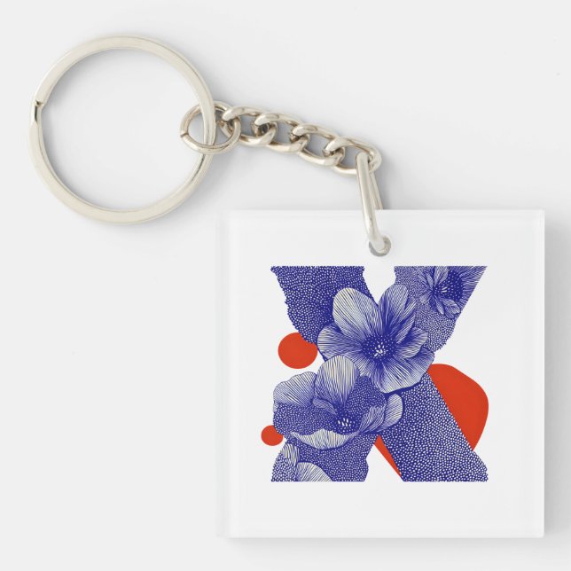 Porte-clefs Lettre florale X – Conception botanique géométriqu (Devant)