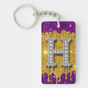 Porte-clefs Lettre H scintillante avec goutte de paillettes do