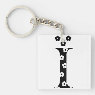 Porte-clefs lettre I à motifs floraux
