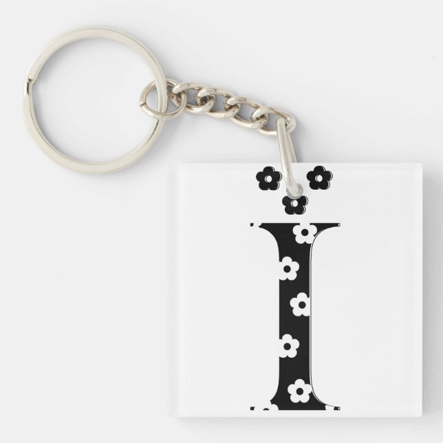 Porte-clefs lettre I à motifs floraux (Devant)