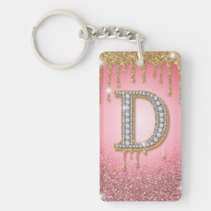 Porte-clefs Lettre initiale diamant D or rose cadeau pour mama