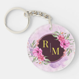 Porte-clefs Lettre initiale florale de couronne Monogramme Nom