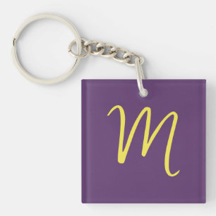 Porte-clefs Lettre initiale Monogramme élégant Indigo jaune