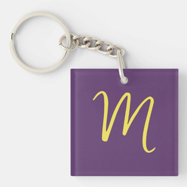 Porte-clefs Lettre initiale Monogramme élégant Indigo jaune (Devant)