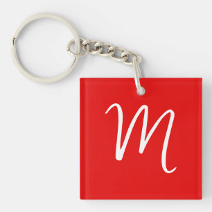 Porte-clefs Lettre initiale Monogramme élégant Rouge Blanc