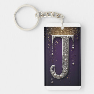 Porte-clefs Lettre J en Strass de Luxe avec Diamants, Perles