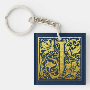 Porte-clefs Lettre J Première lettre Faux Gold et Midnight Bl