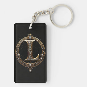 Porte-clefs Lettre L dorée avec pierres précieuses embellissem