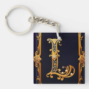 Porte-clefs Lettre 'L' Ornée Dorée sur Velours Violet Élégant