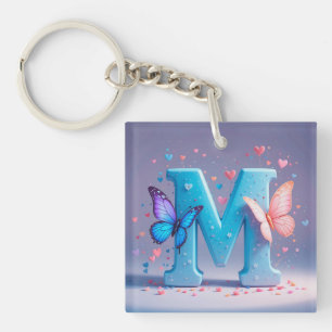 Porte-clefs Lettre M colorée avec papillons
