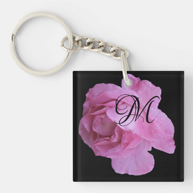 Porte-clefs Lettre M monogramme personnalisable rose tendance (Devant)