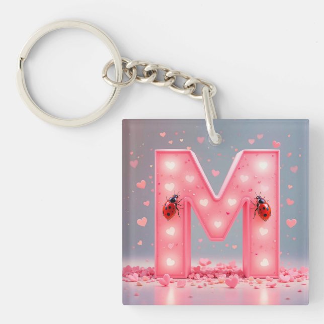 Porte-clefs Lettre M Rose Pour Accessoire Personnalisé Quotidi (Devant)