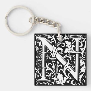 Porte-clefs LETTRE MONOGRAPHIQUE EN Alphabet Floral N Carreau 