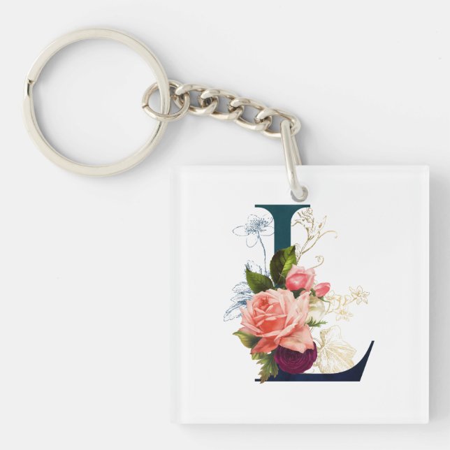 Porte-clefs LETTRE MONOGRAPHIQUE Florale FLASTIQUE L (Devant)