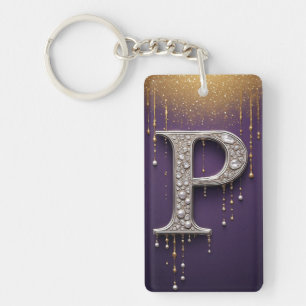Porte-clefs Lettre P en cristal de luxe avec diamants, perles 
