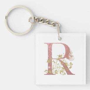 Porte-clefs Lettre Parties scintillant rose R
