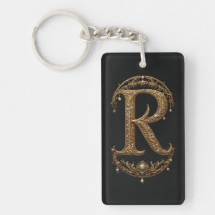 Porte-clefs Lettre R dorée avec pierres précieuses embellissem