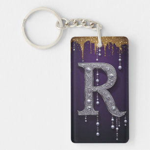 Porte-clefs Lettre R en Rhinestone de Luxe Avec Diamants, Perl