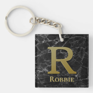 Porte-clefs Lettre R Monogramme sur le marbre noir