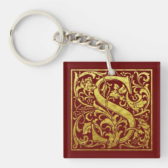 Porte-clefs Lettre S Première lettre Faux Gold en rouge (Devant)