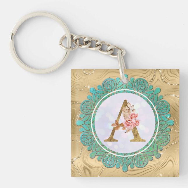 Porte-clefs Lettres Initiales Monogramme Élégant avec Mandala (Devant)
