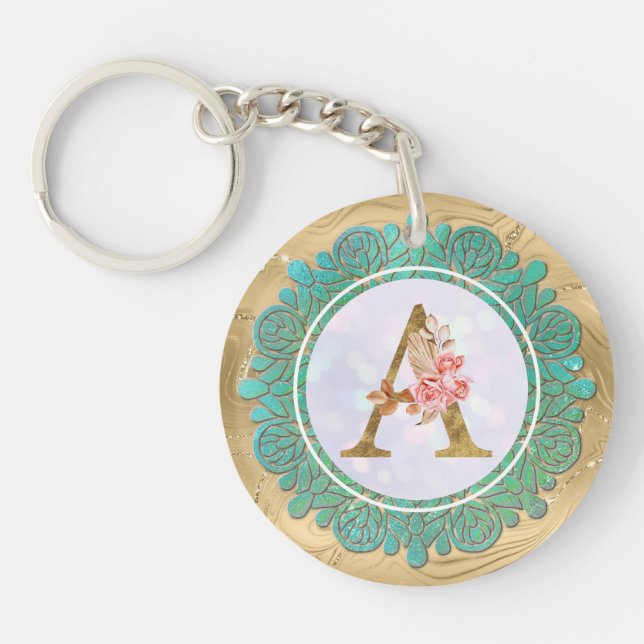 Porte-clefs Lettres Initiales Monogramme Élégant avec Mandala (Devant)