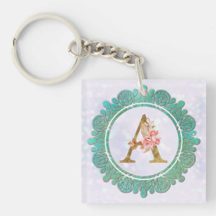 Porte-clefs Lettres Initiales Monogramme Élégant avec Mandala