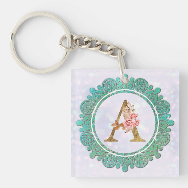 Porte-clefs Lettres Initiales Monogramme Élégant avec Mandala (Devant)