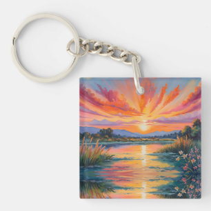 Porte-clefs Lever de soleil à l'aquarelle de l'étang