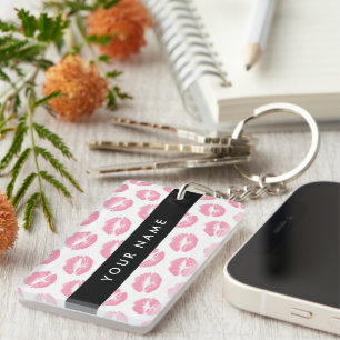 Porte-clefs Lèvres Roses, Baiser, Baguette à lèvres, Votre Nom