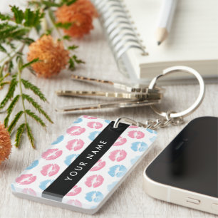 Porte-clefs Lèvres Roses, Lèvres Bleues, Baiser, Votre Nom, Pe
