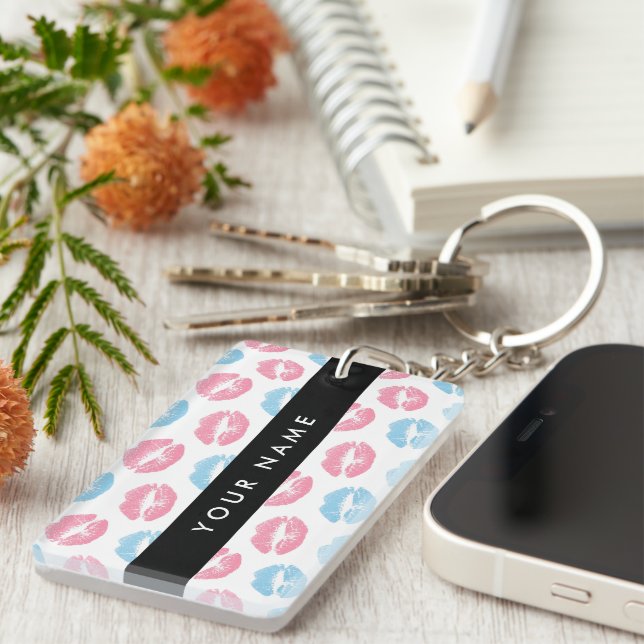 Porte-clefs Lèvres Roses, Lèvres Bleues, Baiser, Votre Nom, Pe (Devant droit)